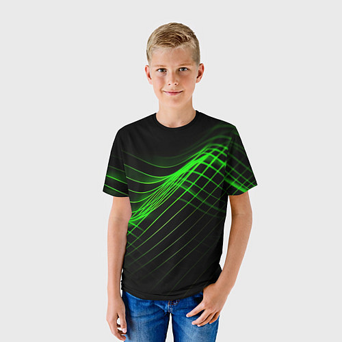 Детская футболка Зеленые яркие линии / 3D-принт – фото 3