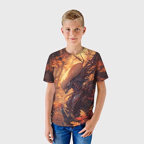 Детская футболка Ксеноморф в осеннем лесу / 3D-принт – фото 3