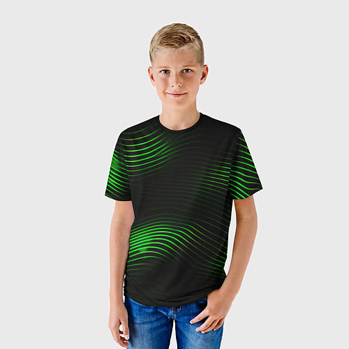 Детская футболка Зеленые тонкие линии / 3D-принт – фото 3