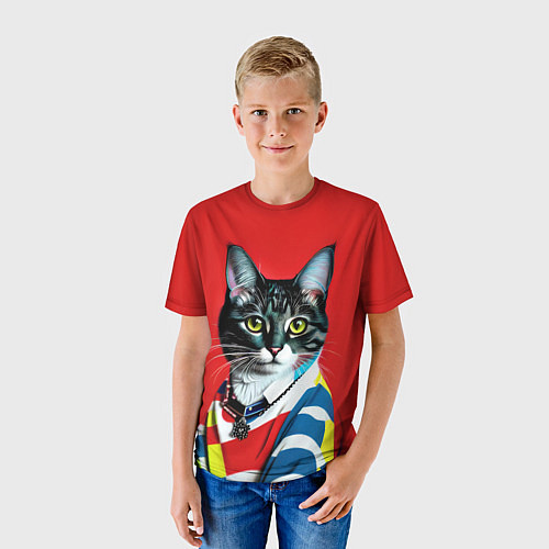 Детская футболка Милая кисуля в модном полувере - поп-арт / 3D-принт – фото 3