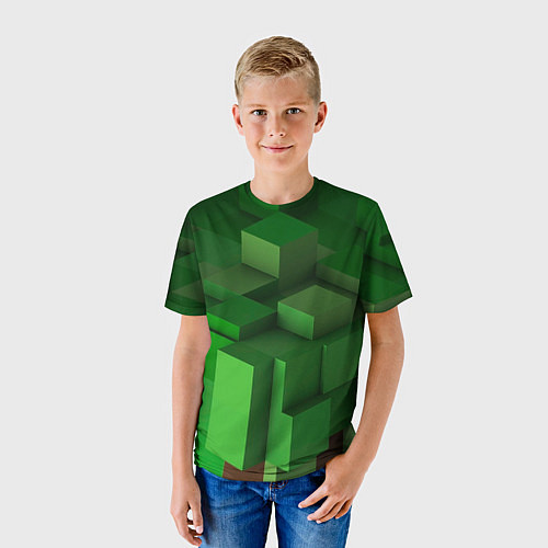 Детская футболка Зелёный блоковый паттерн / 3D-принт – фото 3