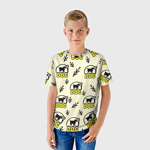 Детская футболка Дог силуэт собаки и веточка / 3D-принт – фото 3