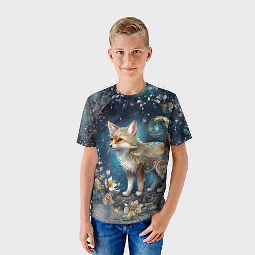 Детская футболка Абстрактный лисенок с золотистой шёрсткой / 3D-принт – фото 3