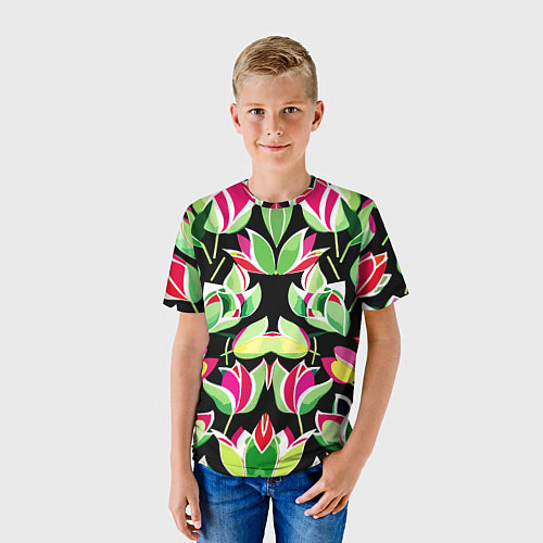 Детская футболка Зеркальный паттерн из тюльпанов - мода / 3D-принт – фото 3