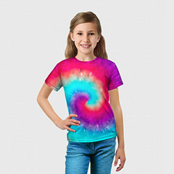 Футболка детская Тай-дай малиновый закат, цвет: 3D-принт — фото 2