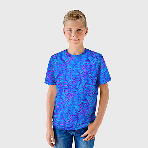 Детская футболка Синие неоновые листья / 3D-принт – фото 3