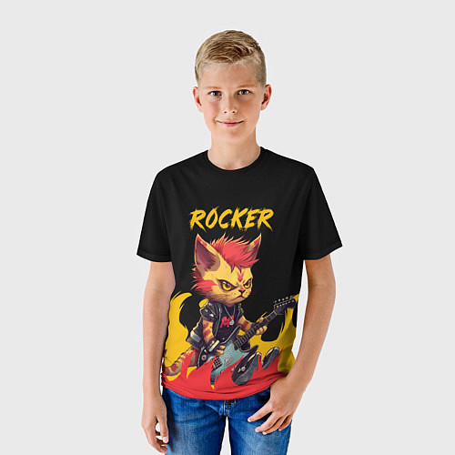 Детская футболка Кот рокер - огонь / 3D-принт – фото 3