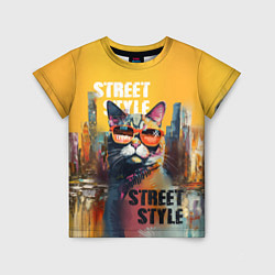 Футболка детская Кот в городе - street style, цвет: 3D-принт