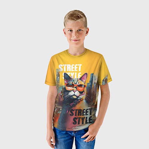 Детская футболка Кот в городе - street style / 3D-принт – фото 3