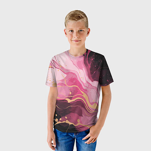 Детская футболка Абстрактный черно-розовый мраморный узор / 3D-принт – фото 3