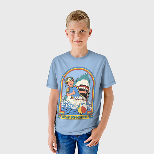 Детская футболка Хищная акула водолаз - будь позитивным / 3D-принт – фото 3