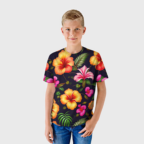 Детская футболка Гавайские цветы узор / 3D-принт – фото 3