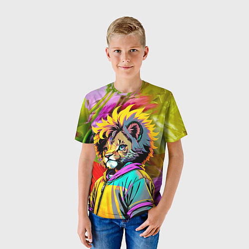 Детская футболка Funny lion cub - pop art / 3D-принт – фото 3
