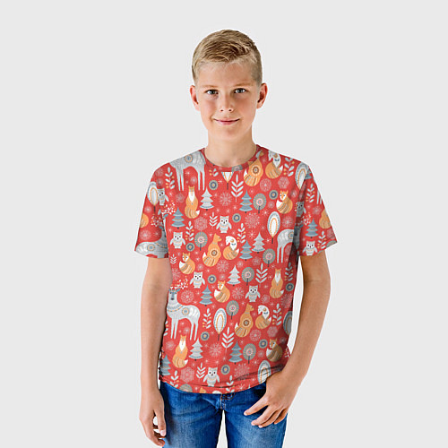 Детская футболка Ноговодние животные и птицы в скандинавском стиле / 3D-принт – фото 3