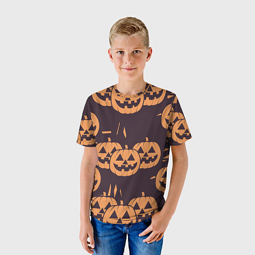 Детская футболка Фонарь джек в грандж стиле halloween тыква cartoon / 3D-принт – фото 3
