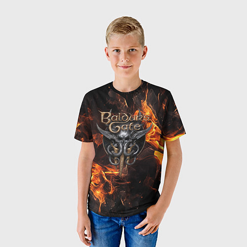 Детская футболка Baldurs Gate 3 fire logo / 3D-принт – фото 3