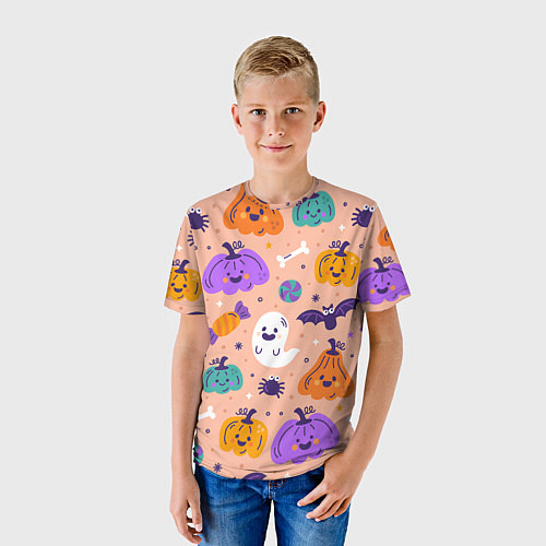 Детская футболка Halloween - pumpkins and ghosts / 3D-принт – фото 3