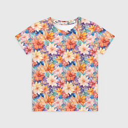 Футболка детская Цветочный акварельный узор, цвет: 3D-принт