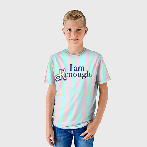 Детская футболка I am Kenough - фраза и костюм Кена в полоску / 3D-принт – фото 3