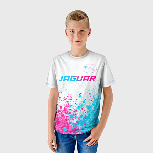 Детская футболка Jaguar neon gradient style: символ сверху / 3D-принт – фото 3