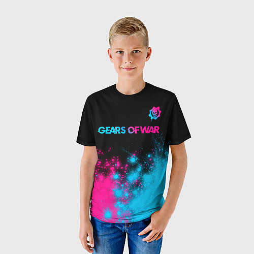 Детская футболка Gears of War - neon gradient: символ сверху / 3D-принт – фото 3