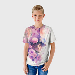 Футболка детская Девушка в цветочной шляпе, цвет: 3D-принт — фото 2