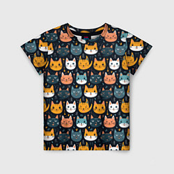 Футболка детская Мордочки мультяшных котов узор, цвет: 3D-принт
