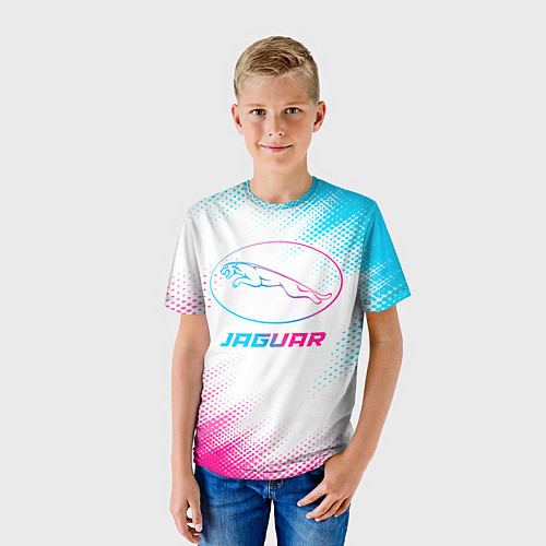 Детская футболка Jaguar neon gradient style / 3D-принт – фото 3