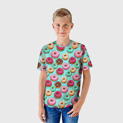 Детская футболка Разноцветные пончики паттерн / 3D-принт – фото 3