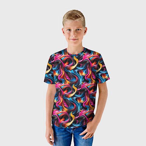 Детская футболка Неоновые ленты узор / 3D-принт – фото 3