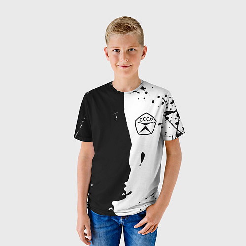Детская футболка Ссср знак качества - краски брызг чёрно-белых / 3D-принт – фото 3