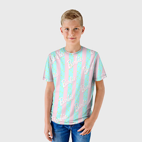Детская футболка Паттерн Барби на фоне костюма Кена в розово-голубу / 3D-принт – фото 3