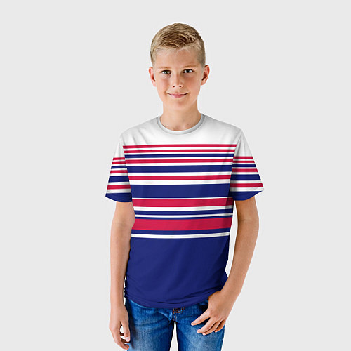 Детская футболка Красные и синие полосы на белом фоне / 3D-принт – фото 3