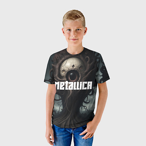 Детская футболка Металлика на фоне одноглазого рок монстра / 3D-принт – фото 3
