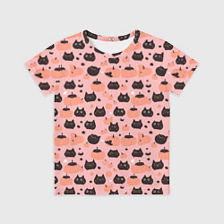 Футболка детская Чёрные коты с тыквами на хэллоуин, цвет: 3D-принт