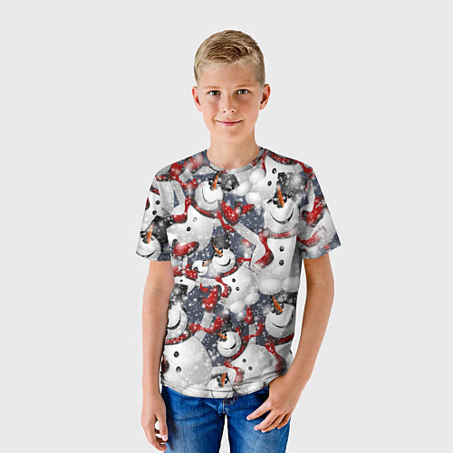 Детская футболка Зимний паттерн со снеговиками / 3D-принт – фото 3