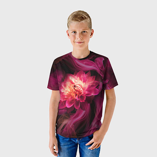 Детская футболка Розовый цветок в огне - нейросеть / 3D-принт – фото 3