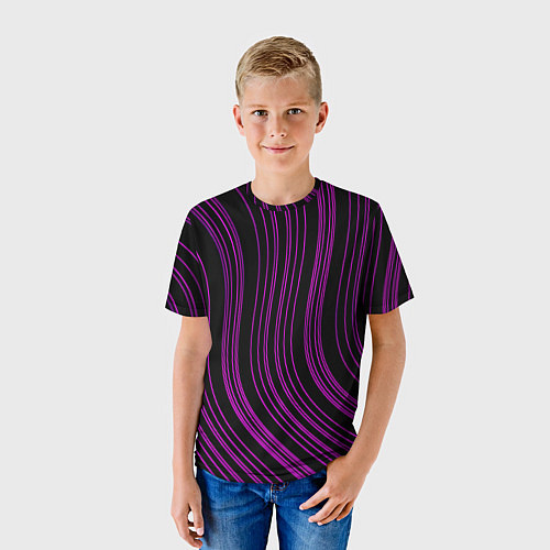 Детская футболка Абстракция фиолетовые линии / 3D-принт – фото 3