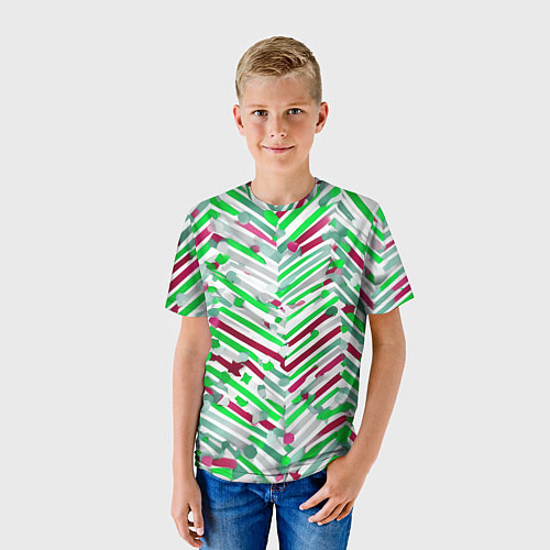 Детская футболка Новогодние линии зелёный и красный / 3D-принт – фото 3