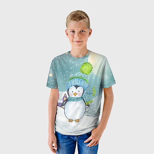 Детская футболка Новогодний пингвин / 3D-принт – фото 3