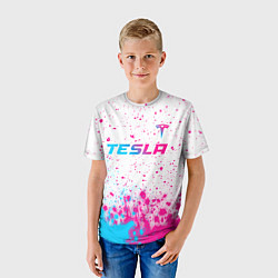 Футболка детская Tesla neon gradient style: символ сверху, цвет: 3D-принт — фото 2