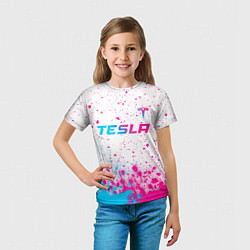 Футболка детская Tesla neon gradient style: символ сверху, цвет: 3D-принт — фото 2