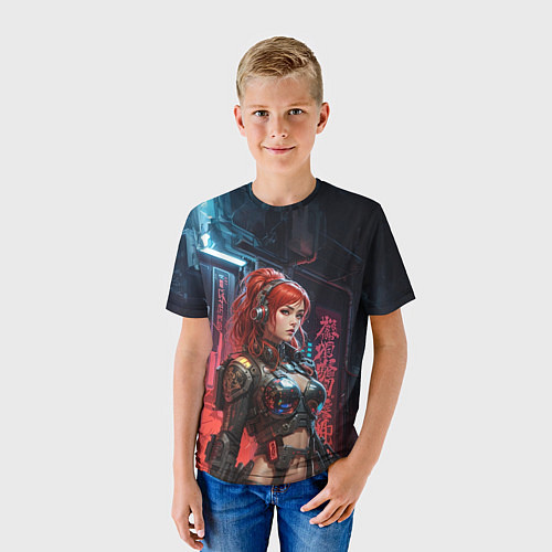 Детская футболка Рыжая девушка в броне / 3D-принт – фото 3