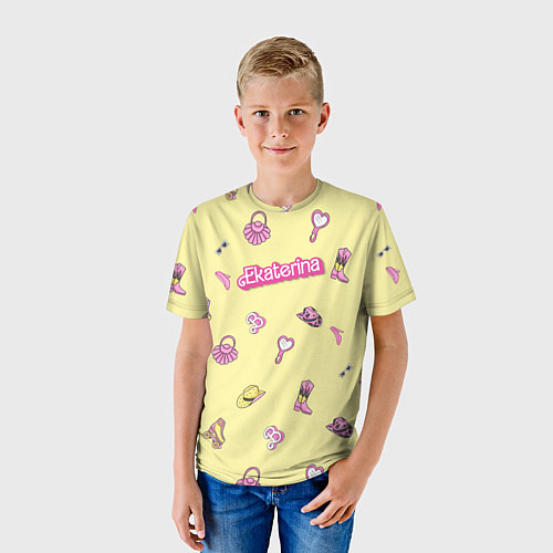 Детская футболка Екатерина - в стиле барби: аксессуары на желтом па / 3D-принт – фото 3