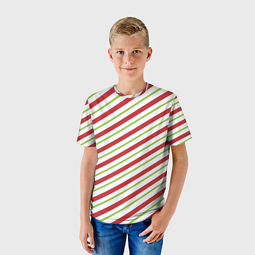 Детская футболка Рождественский паттерн красно зеленые полосы / 3D-принт – фото 3