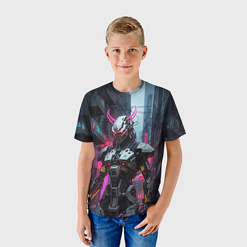 Детская футболка Андроид с рогами / 3D-принт – фото 3
