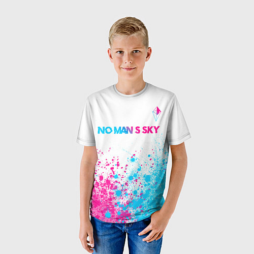 Детская футболка No Mans Sky neon gradient style: символ сверху / 3D-принт – фото 3
