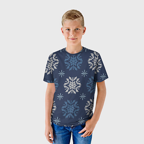 Детская футболка Снежинки спицами - узоры зимы / 3D-принт – фото 3