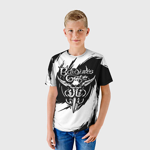 Детская футболка Baldurs gate 3 - белые завихрения / 3D-принт – фото 3