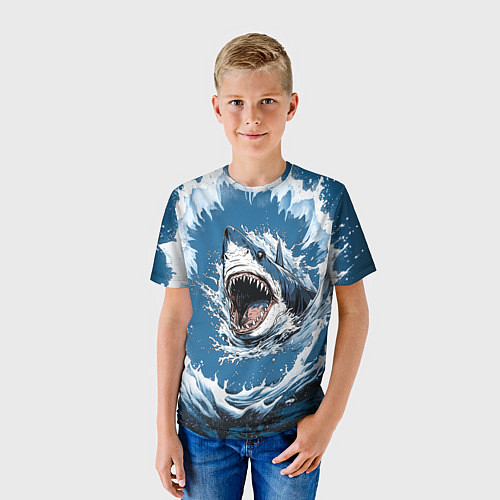 Детская футболка Морда акулы в воде / 3D-принт – фото 3
